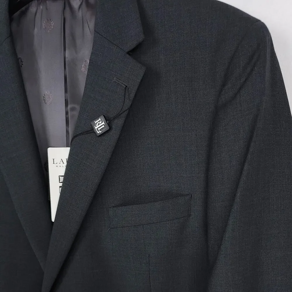Lauren Ralph Lauren Mens Classic Fit Suit Jacket 46L Charcoal Solid Stretch Wool
